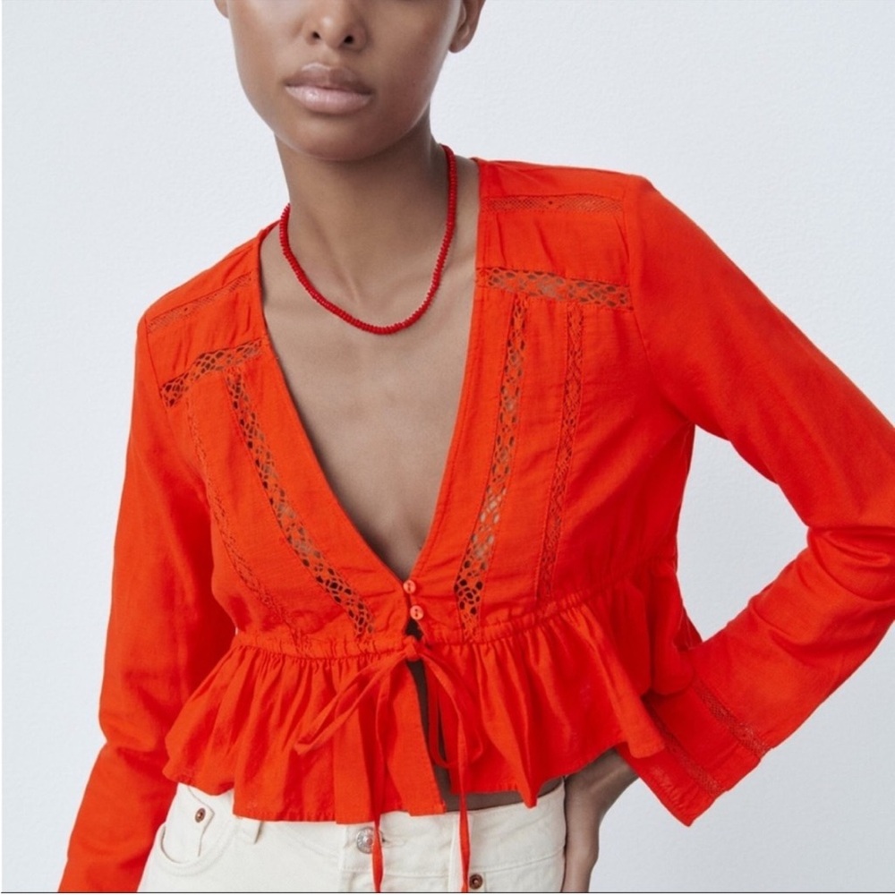NWT Zara Orange Peplum Cropped Top